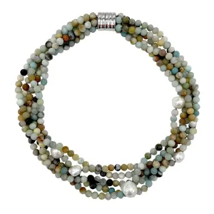 115-09 | 5-STRAND AMAZON STONE & PEARL CHOKER