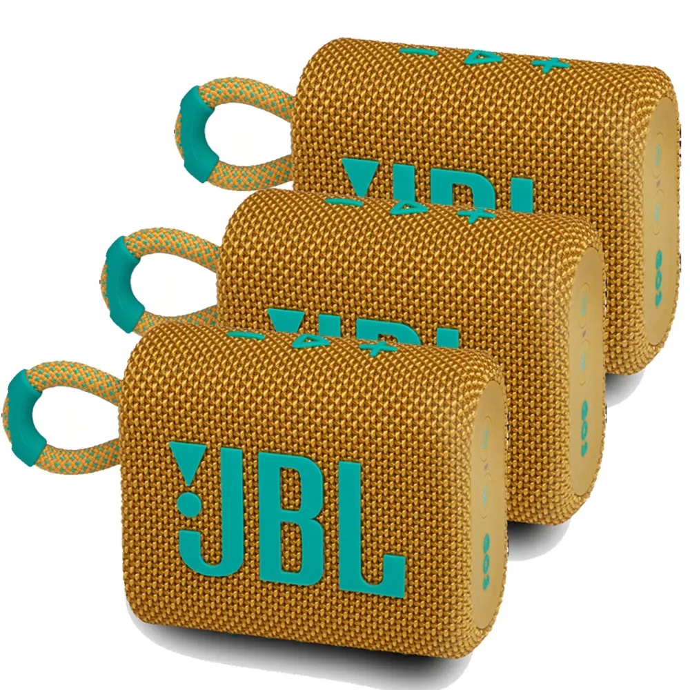 3x JBL Go 3 Portable Waterproof Wireless IP67 Dustproof Outdoor Bluetooth Speaker (Yellow)