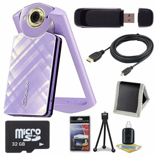 6Ave Casio EX-TR60 Self Portrait/Selfie Digital Camera (Light Violet)   32GB microSD Class 10 Memory Card   Micro HDMI C