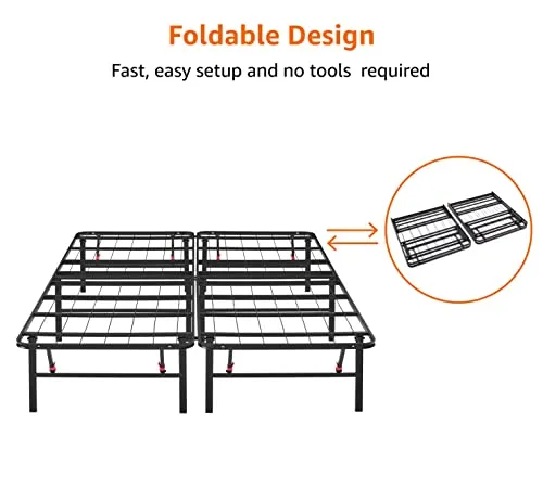 Amazon Basics Foldable Metal Platform Bed Frame with Tool Free Setup, 14 Inches High, Queen, Black