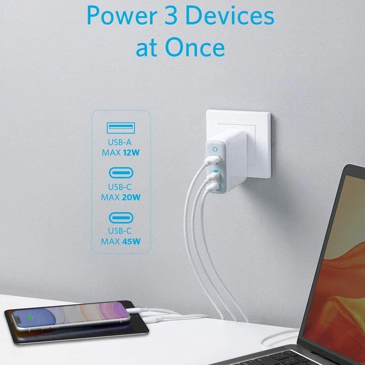 ANKER PowerPort Elite III 3-Port 65W Wall Charger