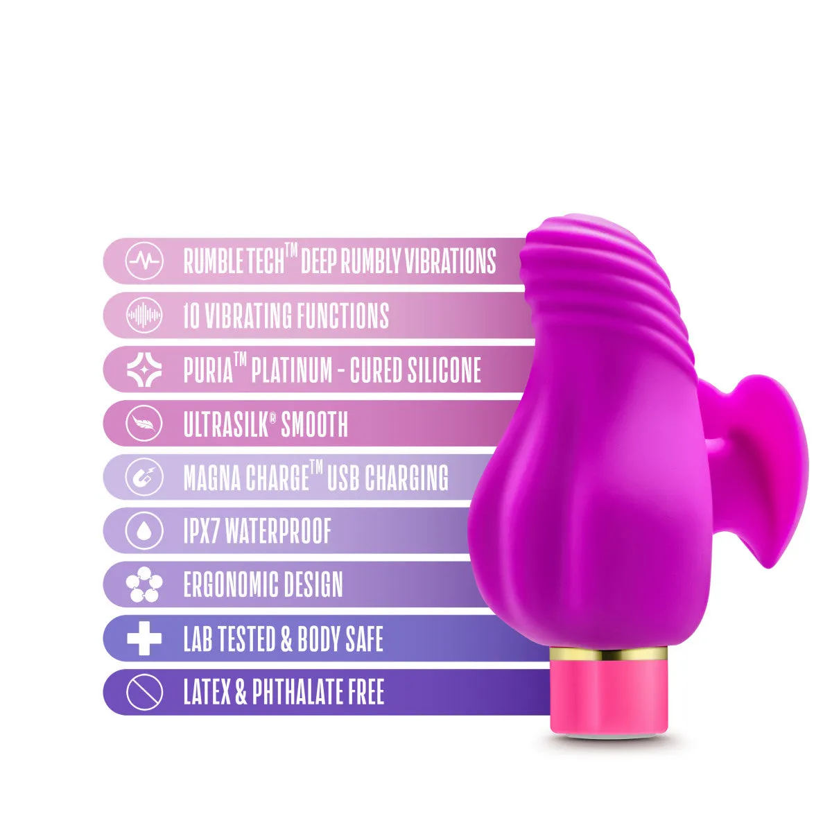 Aria By Blush® | Erotic AF: Finger Fin Plum Silicone Vibrator with Powerful RumboTech™ Technology