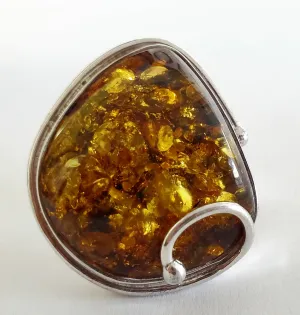 Baltic Amber & Silver Ring (0953)