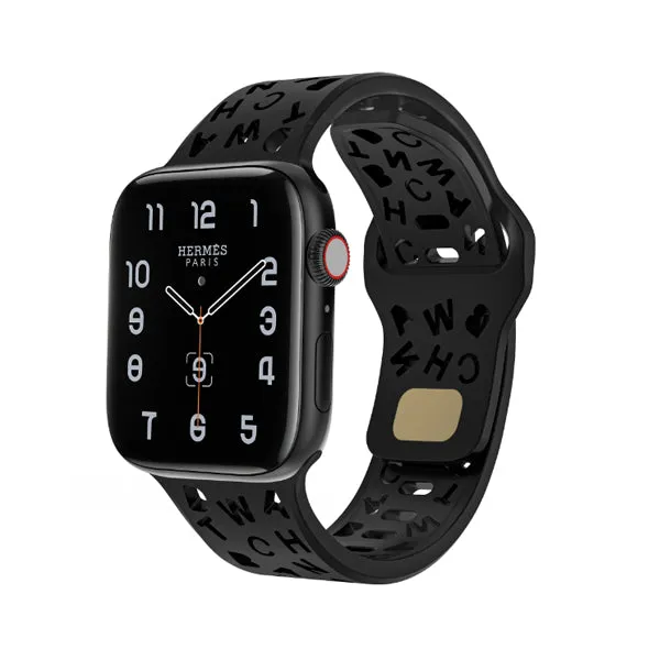 Black Alphabet Pattern Silicone Apple Watch Band 黑色英文字母圖案矽膠 Apple 錶帶 KCWATCH1231