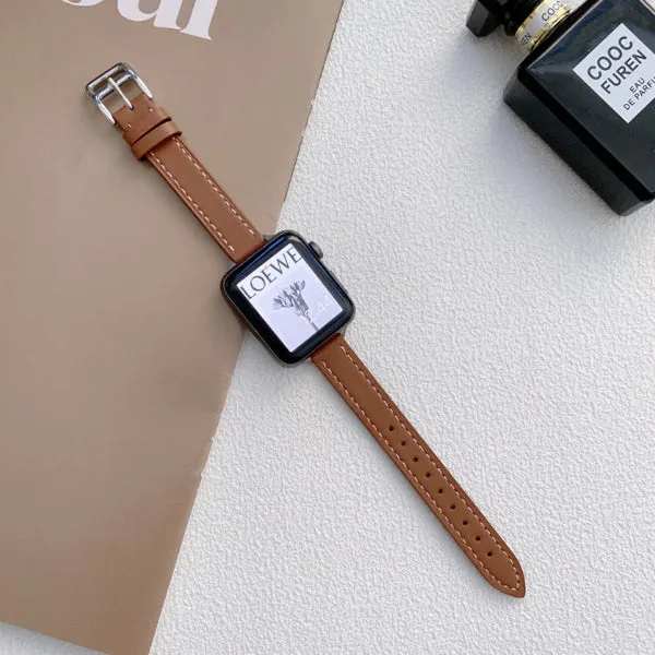 Brown Genuine Leather Apple Watch Band (for small wrist) 棕色真皮Apple (適合小手腕) 錶帶 KCWATCH1217