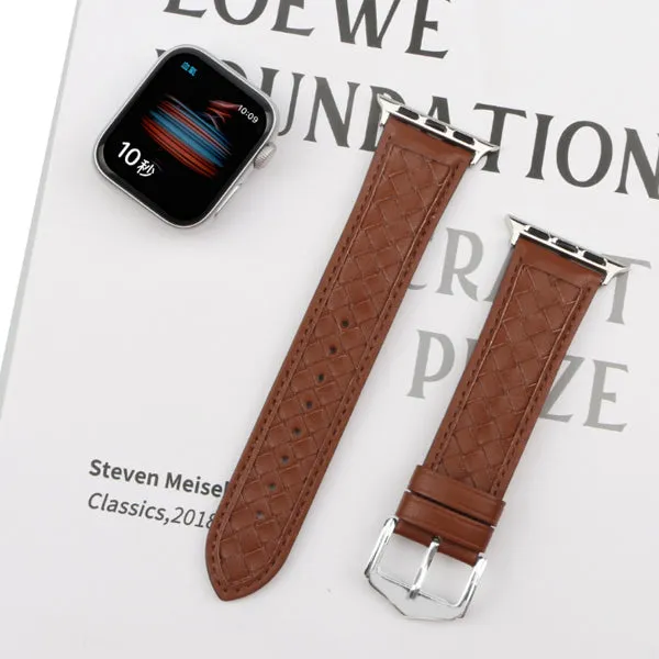 Brown Leather Woven Apple Watch Band 棕色真皮編織 Apple 錶帶 KCWATCH1204