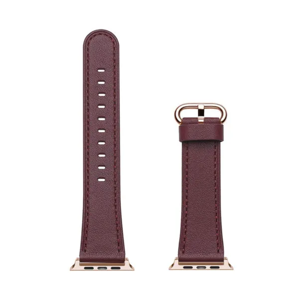 Burgundy Genuine Leather Apple Watch Band 酒红真皮Apple 錶帶