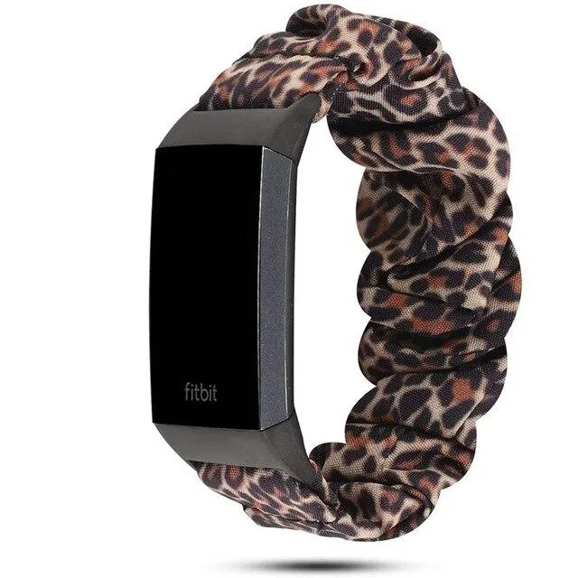 Cheetah Spots Animal Print Pattern Beige Brown Watch Band For Fitbit Charge 4 3, Women Soft Elastic Sport Bracelet Scrunchy ladies Watchband