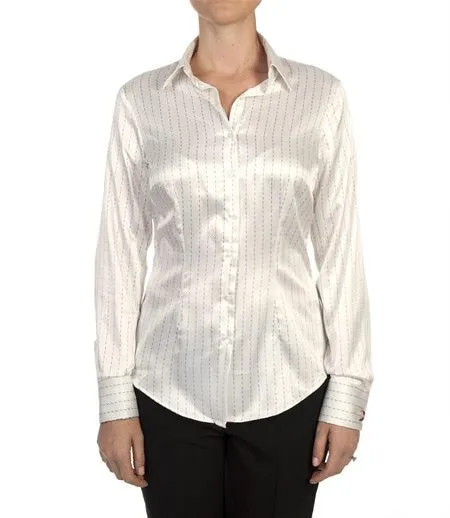 CREAM & BLACK DOT DASH SATIN SHIRT