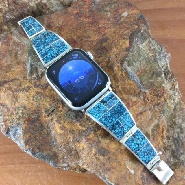 David Rosales Ithaca Peak Turquoise Inlaid Sterling Silver Watch Band for Apple Watch