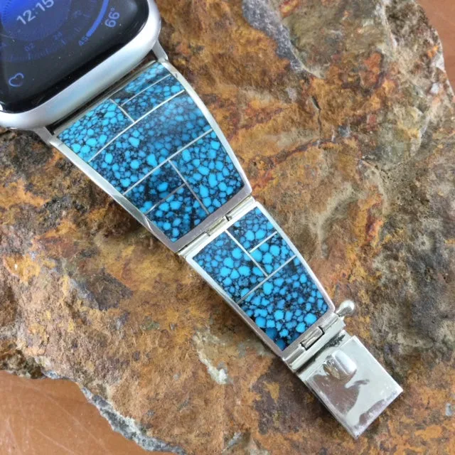 David Rosales Ithaca Peak Turquoise Inlaid Sterling Silver Watch Band for Apple Watch