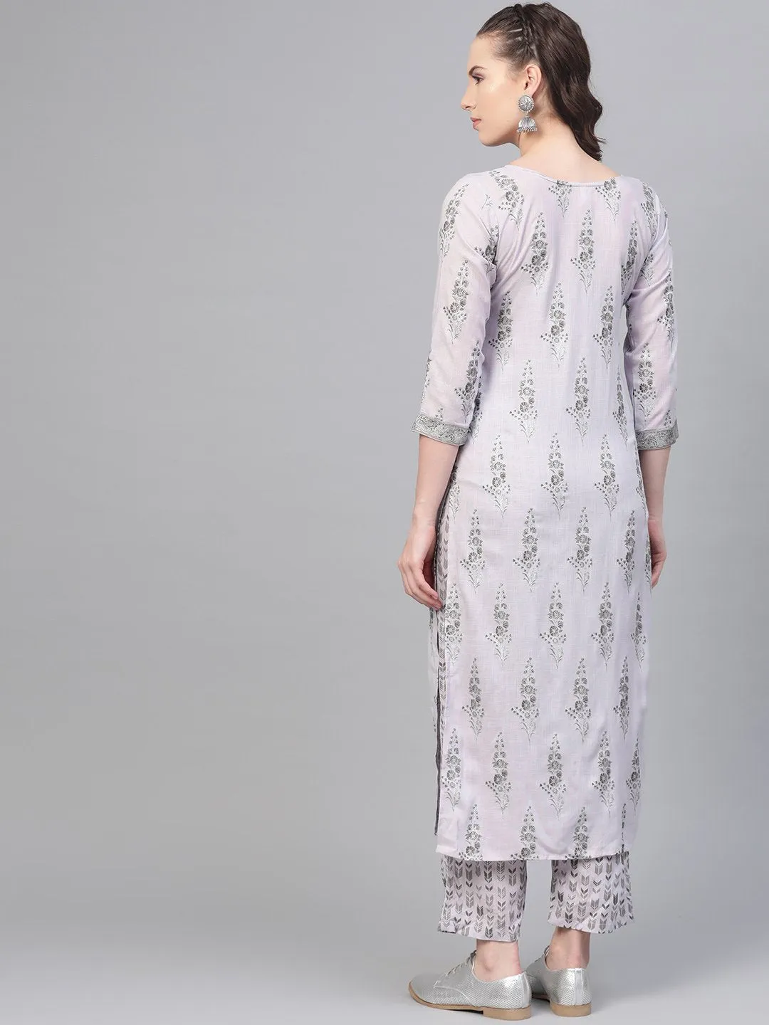 Fossil Grey Printed Kurta Set With Pant