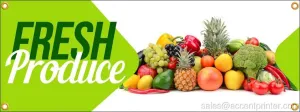 Fresh Produce Vinyl Display Banner with Grommets, 3'h x 8'w, Full Color