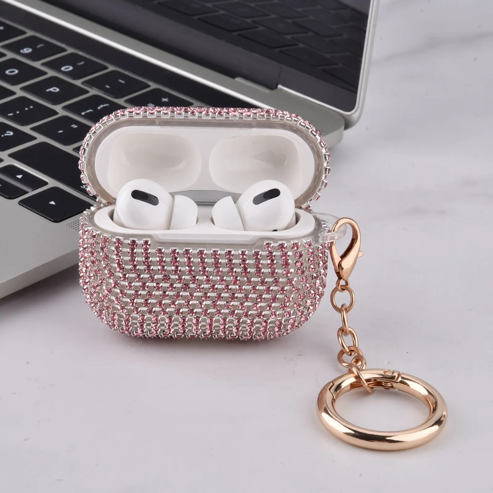 Full Bling Protective TPU Case for Apple AirPods Pro with Keychain