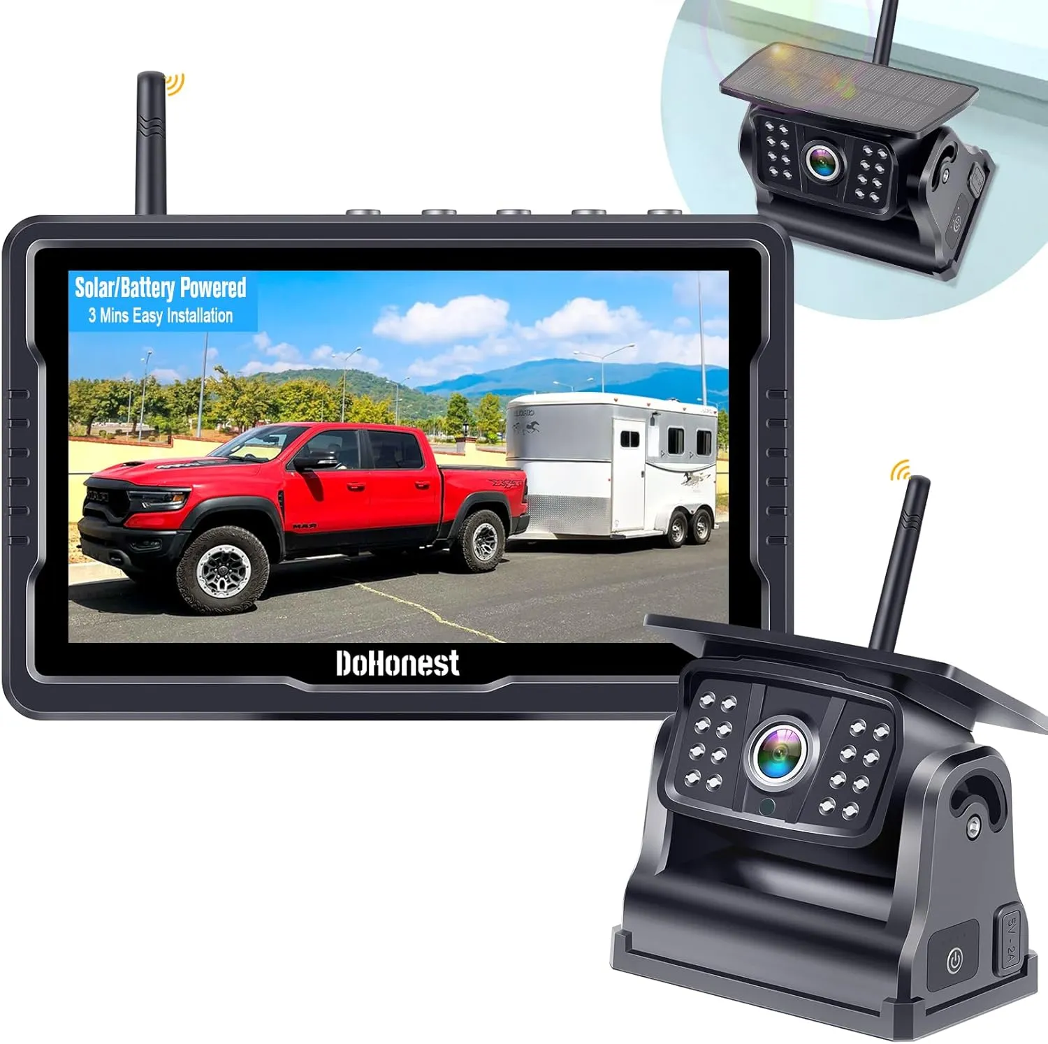 HD 1080P Wireless Solar Backup Camera Kit: Portable Magnetic Rear View for Trucks, RVs, and Campers