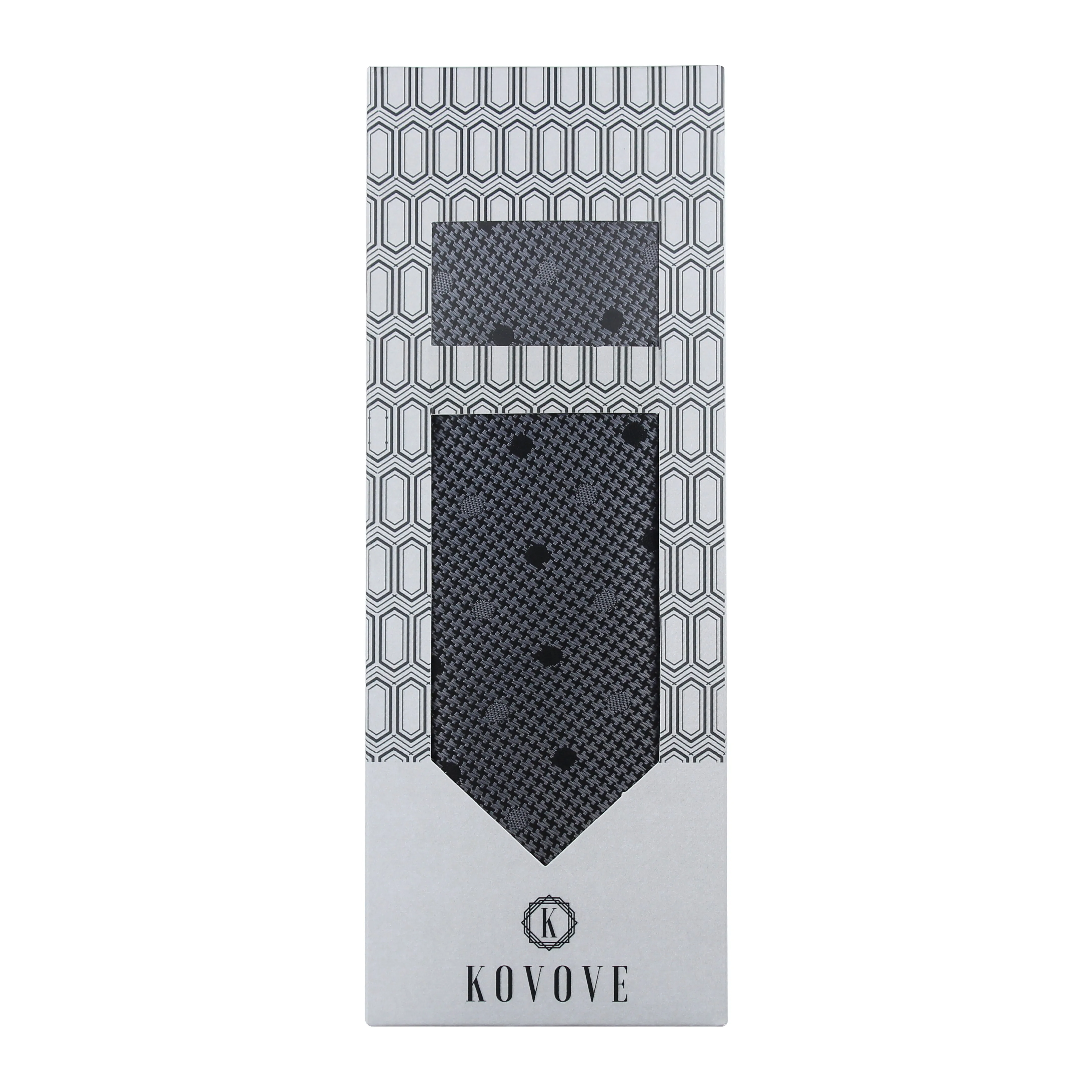 Kovove Black Polka Dot Necktie and Pocket Square Gift Box