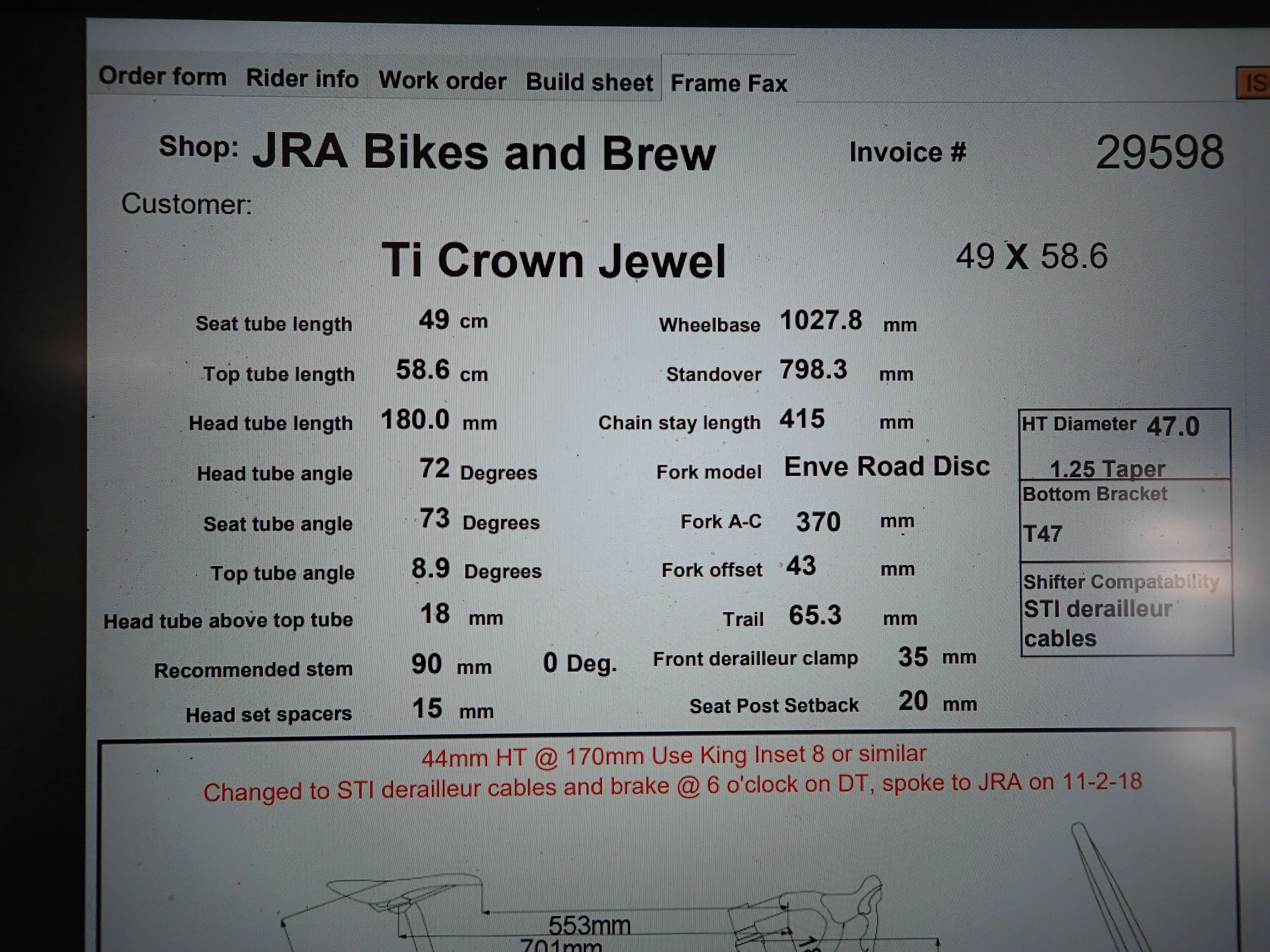 Low Mile! 2018 Independent Fabrication Crown Jewel 58cm Titanium Disc Frameset