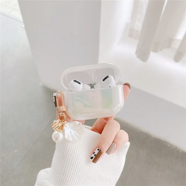 Luxury For Airpods pro case PC Hard shell Glitter Bling earphone case with pearl chain airpods accessories For Airpods 2/1 cases|Earphone Accessories|