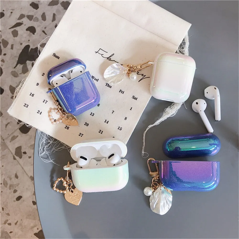 Luxury For Airpods pro case PC Hard shell Glitter Bling earphone case with pearl chain airpods accessories For Airpods 2/1 cases|Earphone Accessories|