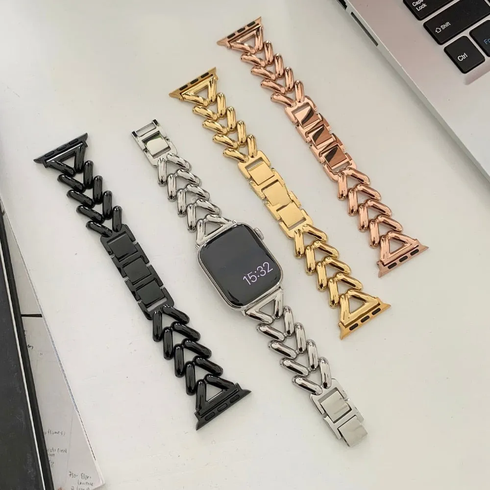 Luxury Steel Bracelet Strap For Apple Watch Band Ultra 49 42mm 40mm 44 41mm 45mm Bands For iWatch series 8 7 6 SE 5 4 3 2 Women| |