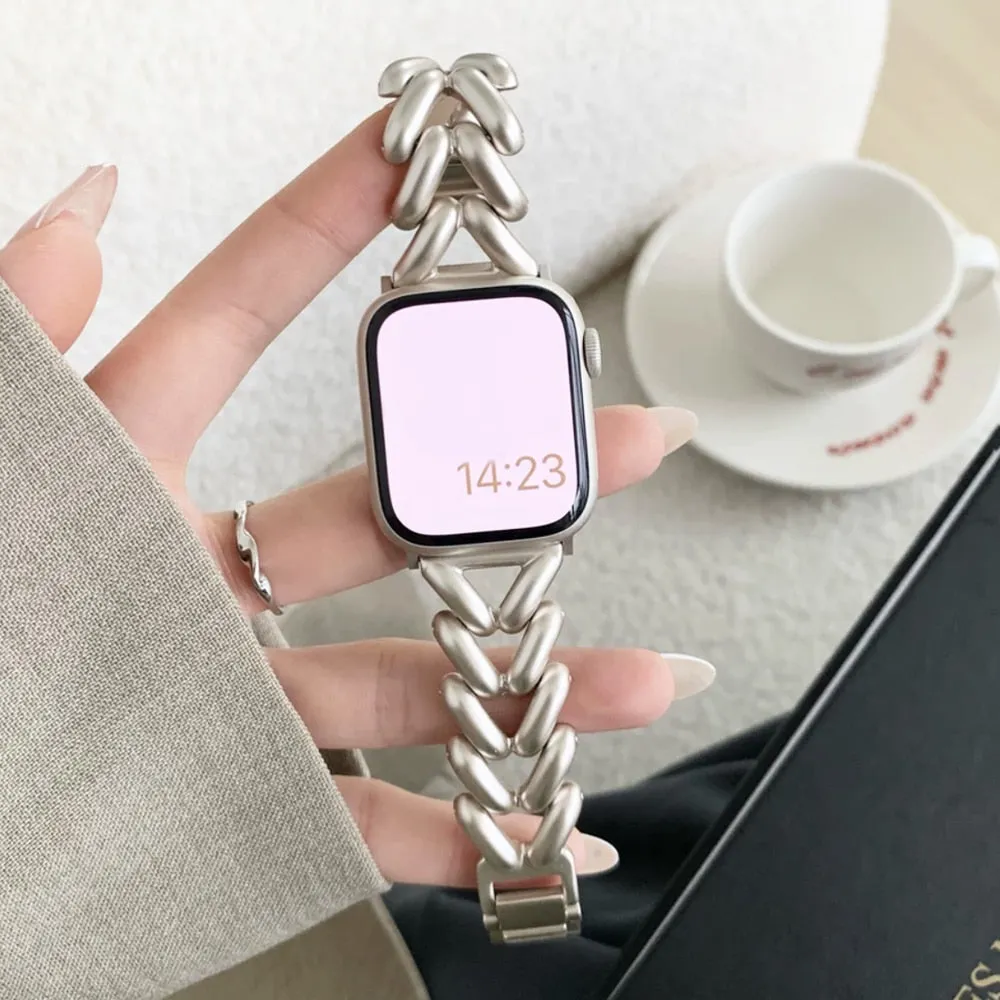 Luxury Steel Bracelet Strap For Apple Watch Band Ultra 49 42mm 40mm 44 41mm 45mm Bands For iWatch series 8 7 6 SE 5 4 3 2 Women| |