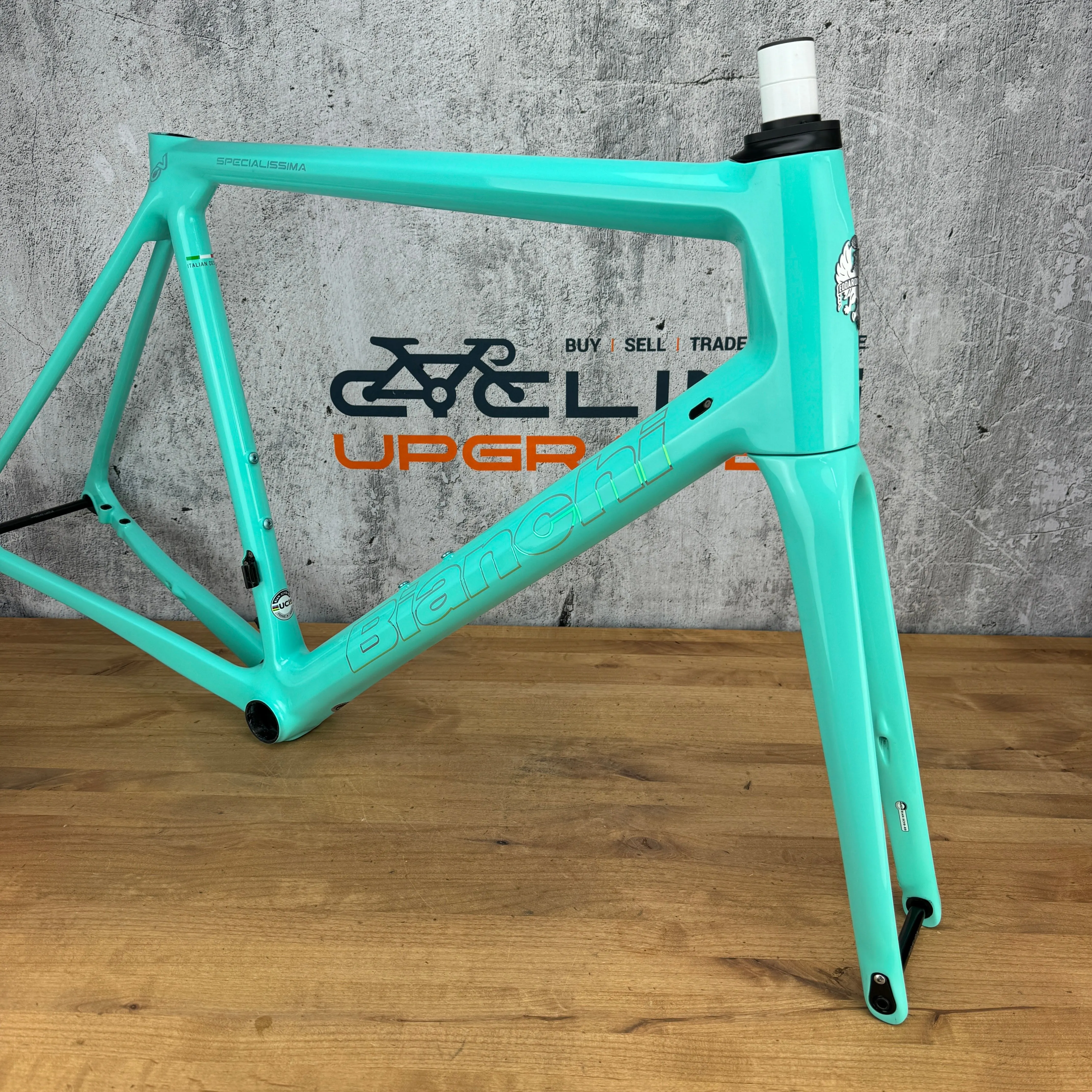 Mint! 2022 Bianchi Specialissima 59cm Carbon Disc Frameset Celeste Mermaid Scale