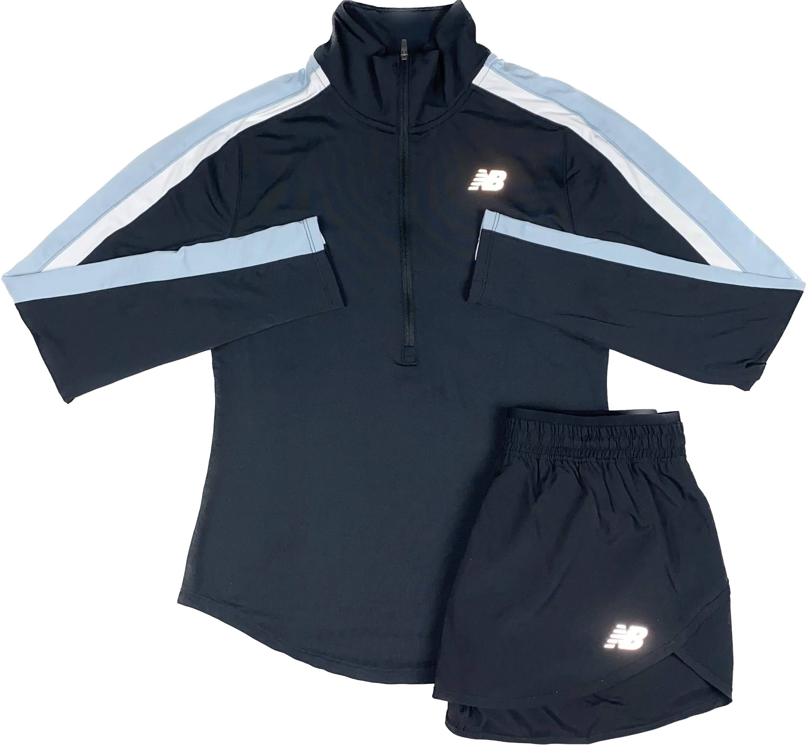 New Balance Women’s Accelerate Half Zip Shorts Set - Black / Baby Blue