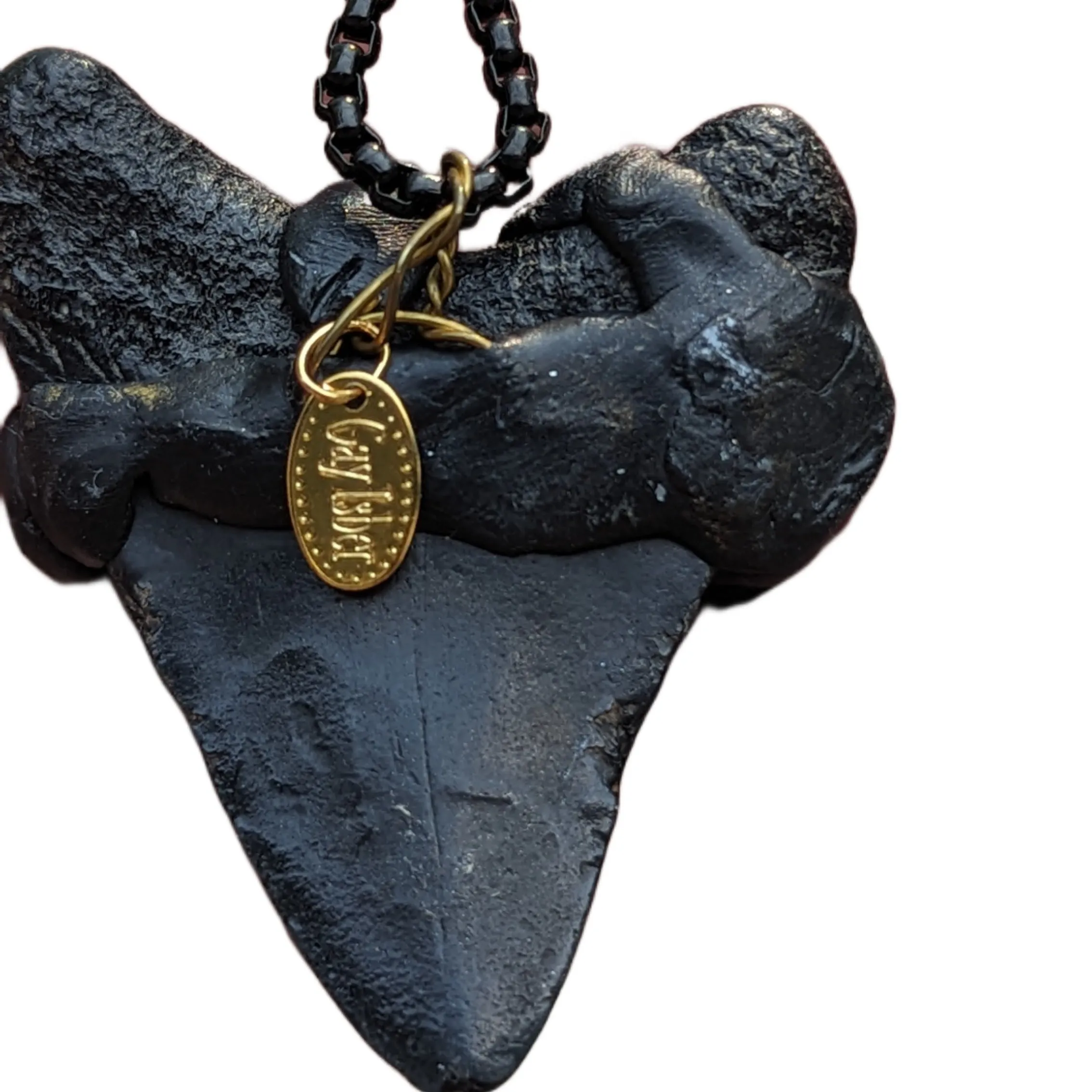 Real Megalodon Shark Tooth Fossil pendant Black Swarovski Pearls Unisex Statement Sugar Gay Isber 27 inch black chain