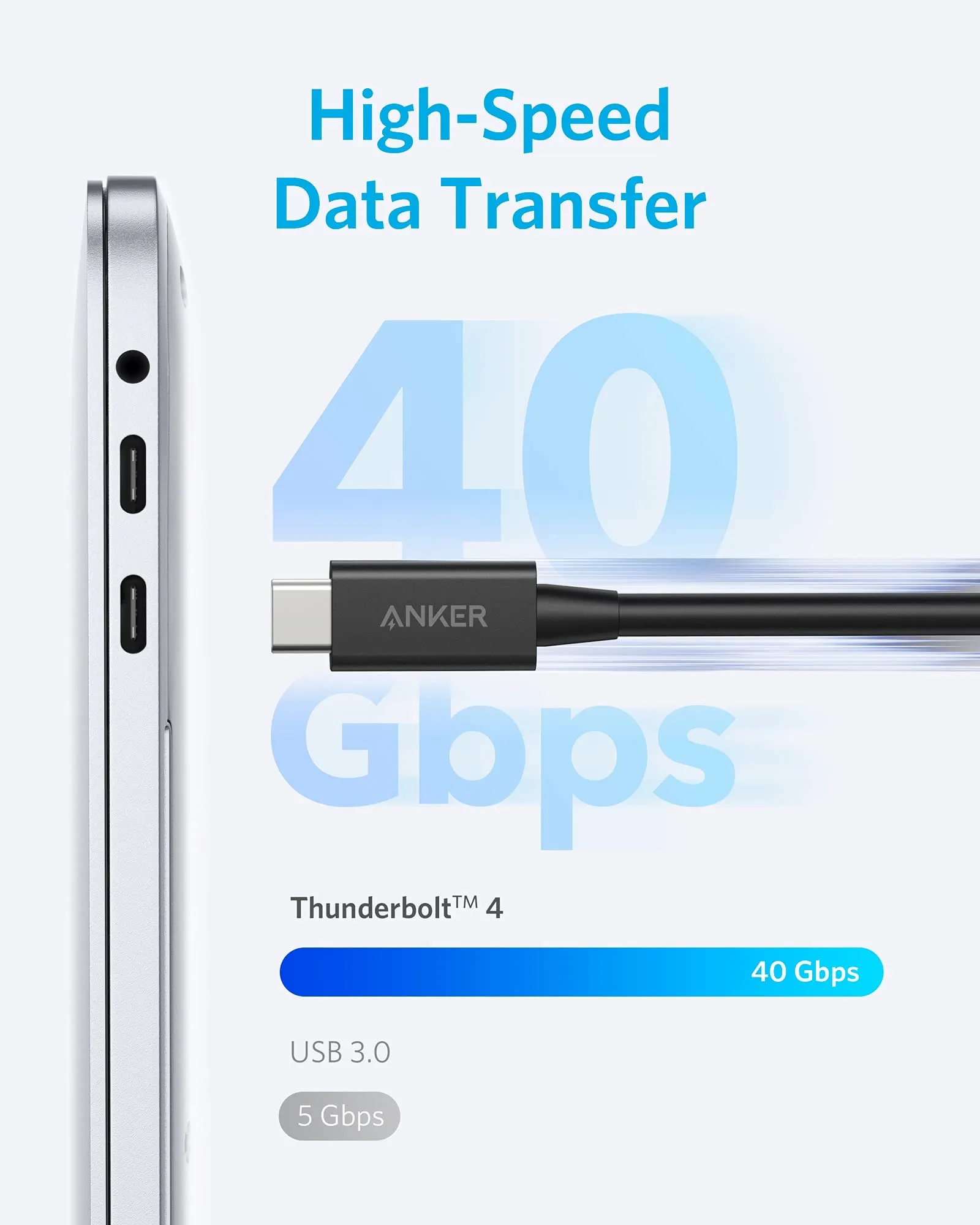 Refurbished Anker USB-C to USB-C Thunderbolt 4 100W Cable (2.3 ft)