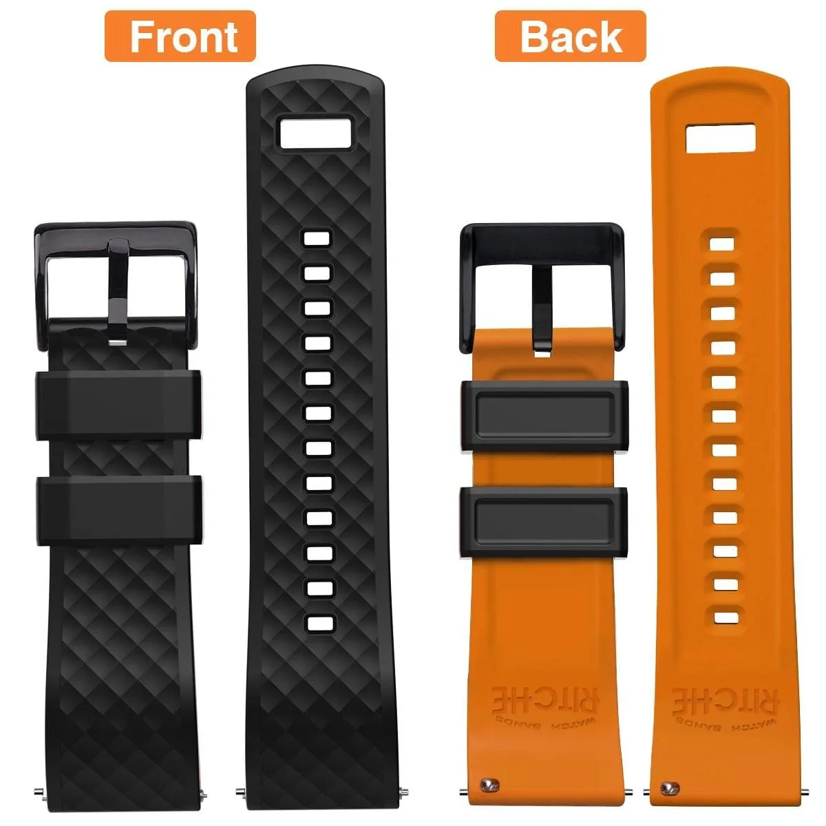 Ritche Black/Orange Classic Silicone Watch Bands