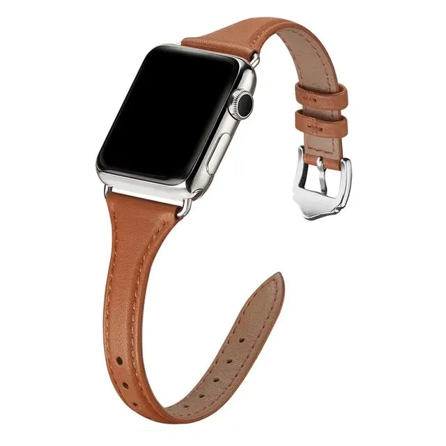 Slim & Thin Leather Band for Apple Watch 38mm 40mm 41mm Colorful Replacement Wristband Strap for iWatch SE & Series 8/7/6/5/4/3