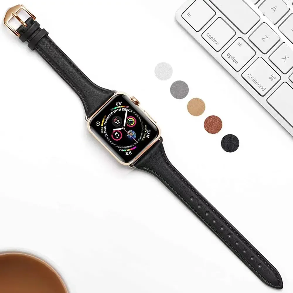 Slim & Thin Leather Band for Apple Watch 38mm 40mm 41mm Colorful Replacement Wristband Strap for iWatch SE & Series 8/7/6/5/4/3