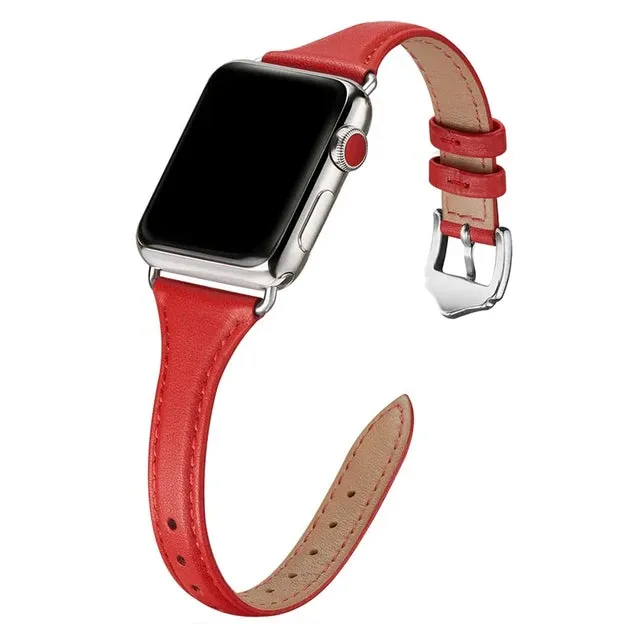 Slim & Thin Leather Band for Apple Watch 38mm 40mm 41mm Colorful Replacement Wristband Strap for iWatch SE & Series 8/7/6/5/4/3