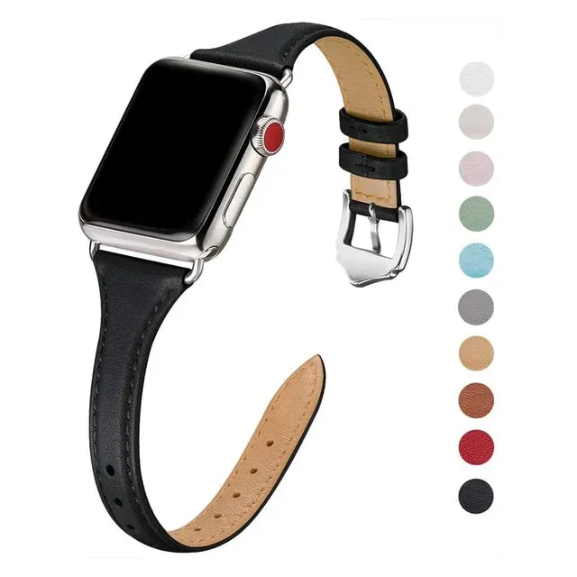 Slim & Thin Leather Band for Apple Watch 38mm 40mm 41mm Colorful Replacement Wristband Strap for iWatch SE & Series 8/7/6/5/4/3