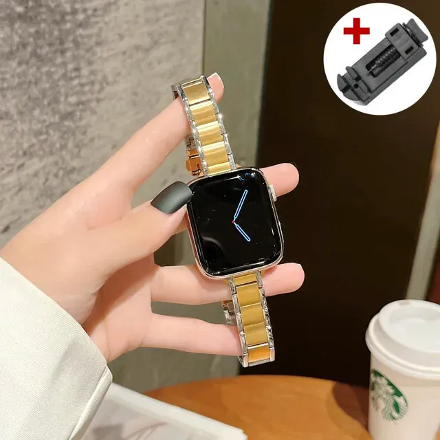 Slim Metal Band for Apple Watch Ultra 2 49mm 9 8 7 41 45mm 6 5 4se 44 42mm 40mm Luxury Stainless Steel Strap for iWatch Bracelet