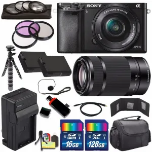 Sony Alpha a6000 Mirrorless Digital Camera with 16-50mm Lens (Black)   Sony E 55-210mm f/4.5-6.3 OSS E-Mount Lens 144GB Bundle