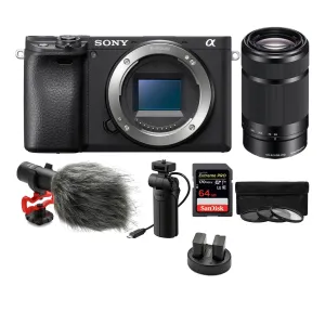 Sony Alpha a6400 Mirrorless Digital Camera with 55-210mm Lens & Sony Shooting Grip and Rode Microphone Advanced Bundle