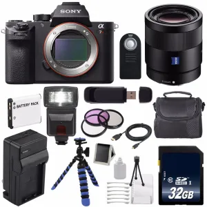 Sony Alpha a7R II Mirrorless Digital Camera (International Model)   Sony Sonnar T FE 55mm f/1.8 ZA Lens   49mm 3 Piece Advanced Bundle