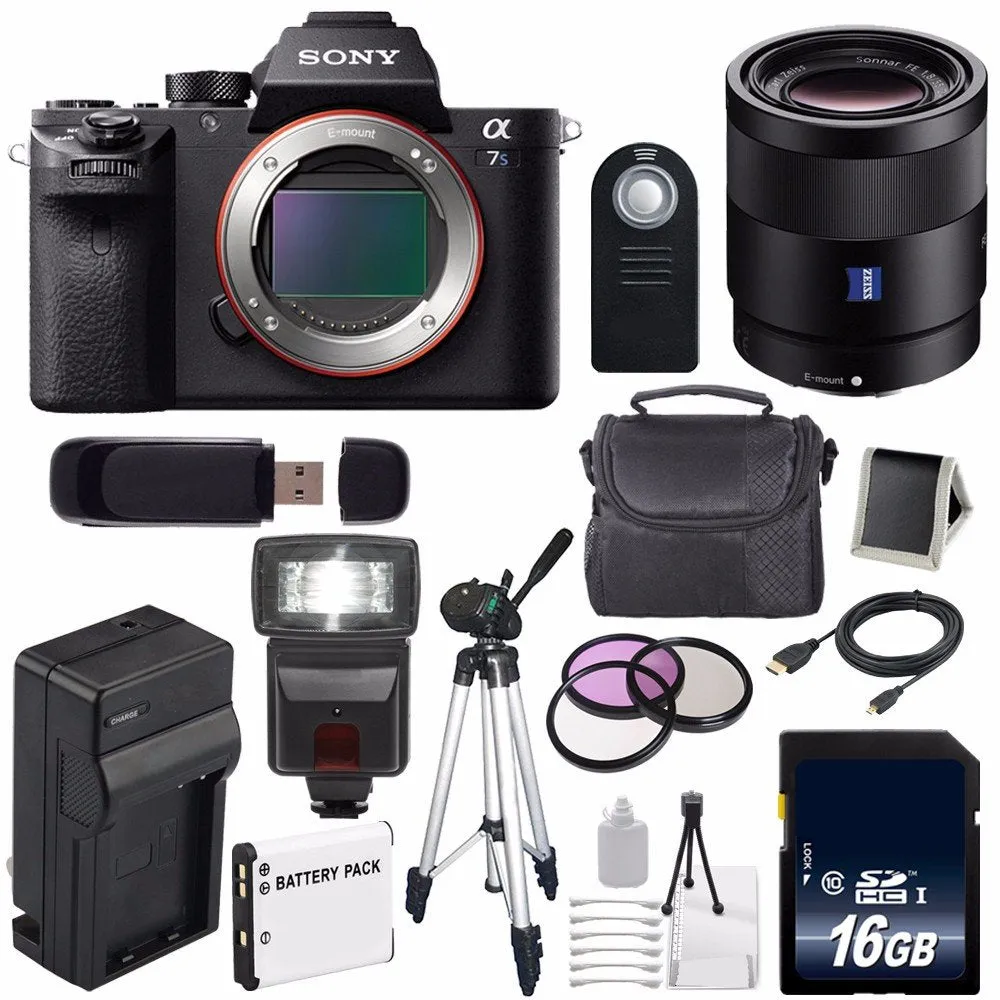 Sony Alpha a7S II a7S Mark II a7SII ILCE7SM2/B Mirrorless Digital Camera (International Model)   Sony Sonnar T FE 55mm Lens Storage Bundle